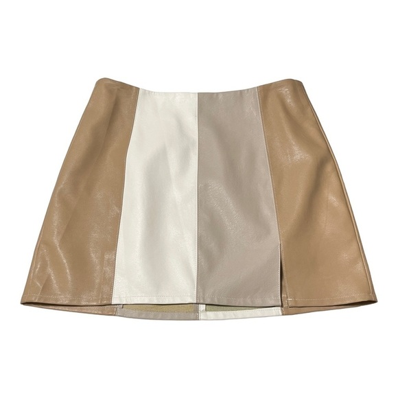 NWT Le Lis Collection Vegan Leather Striped Neutral Women’s Skirt Size Large - Picture 5 of 13
